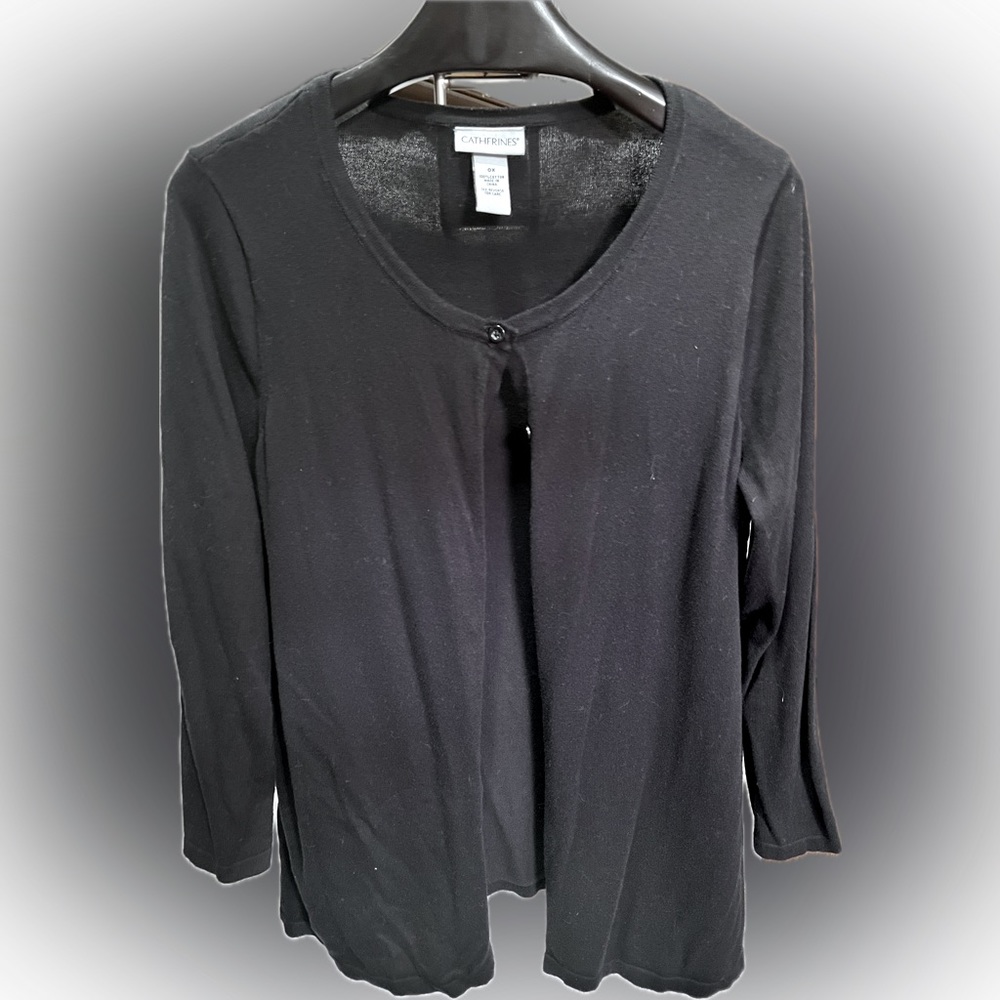 Catherines Solid Black Button Down Cardigan Sweater
